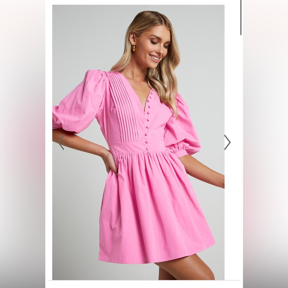 Showpo Pink Long Sleeve Dress with Button Detail